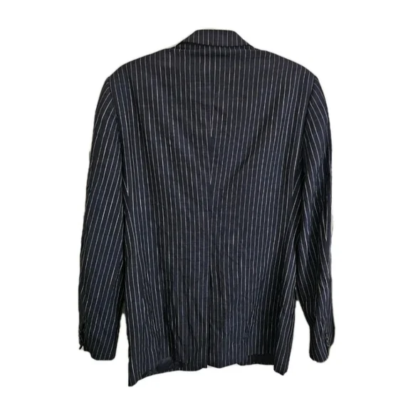 Versace Blazer Men 48R Dark Blue Classic Pinstripe Bamboo Single-Breasted Jacket